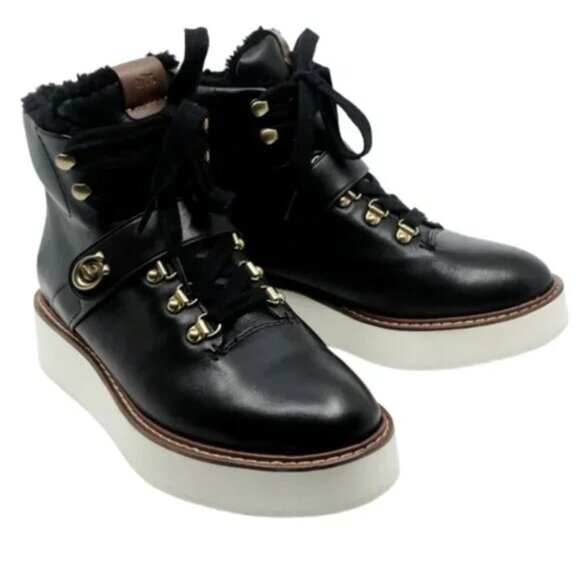 COACH~City Hiker~WOMENS BLACK LEATHER PLATFORM HIKING BOOTS SIZE 8 NWOT - Picture 3 of 6